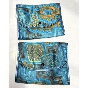VTG Samsar Paris Travel Document Wallet Set‎ of 2 Made in France Blue Mod Print